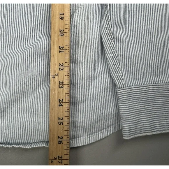 Gap 1969 Denim Pearl Snap Shirt Womens XL Light Blue Stripe Western Country - Picture 10 of 14